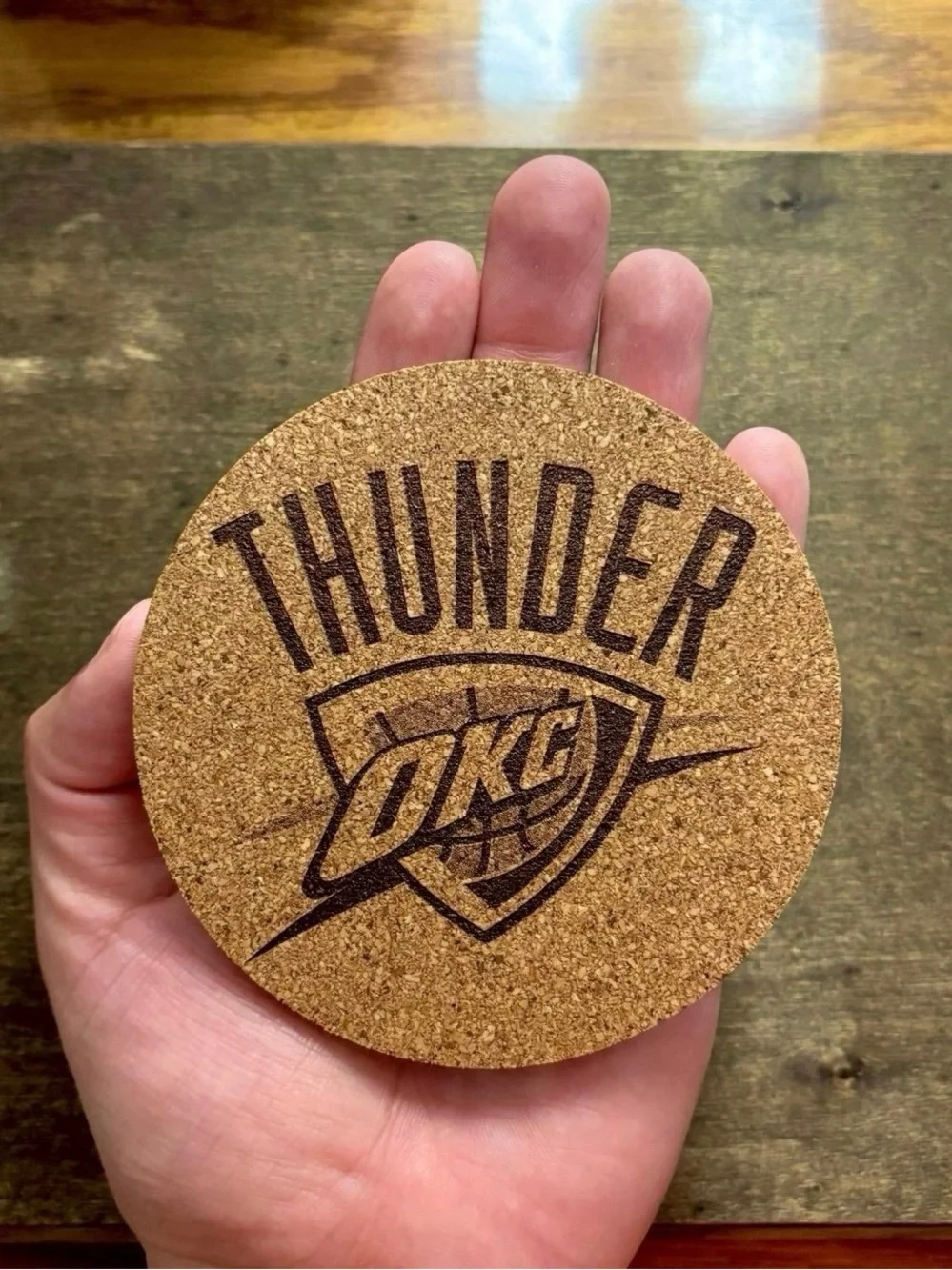 Oklahoma City Thunder Logo Laser Engraved Cork Coaster